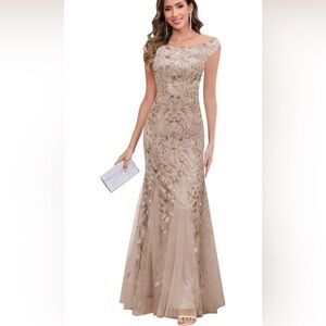 Elegant Taupe Mermaid Gown with Sequins